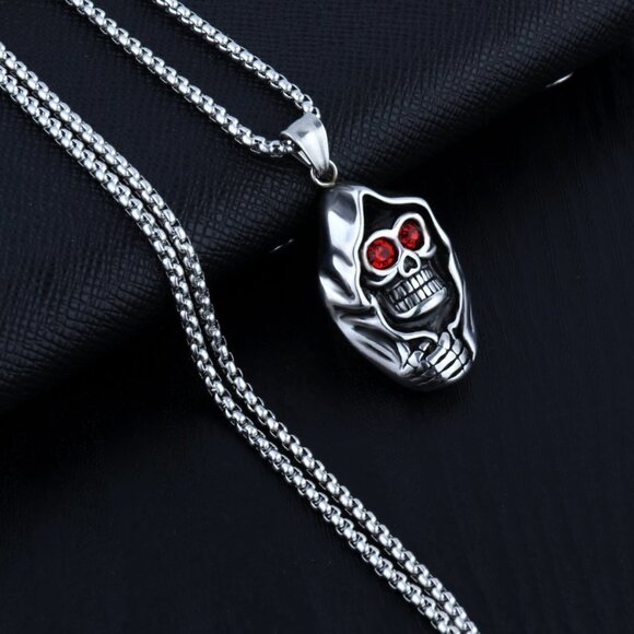 ❤️Surgical punk ghost head ruby skull necklace, N90201P110 - Picture 3 of 9